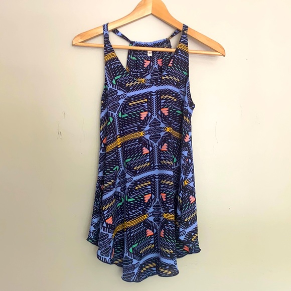 Blue Tribal Tank Top Blouse - Picture 1 of 7